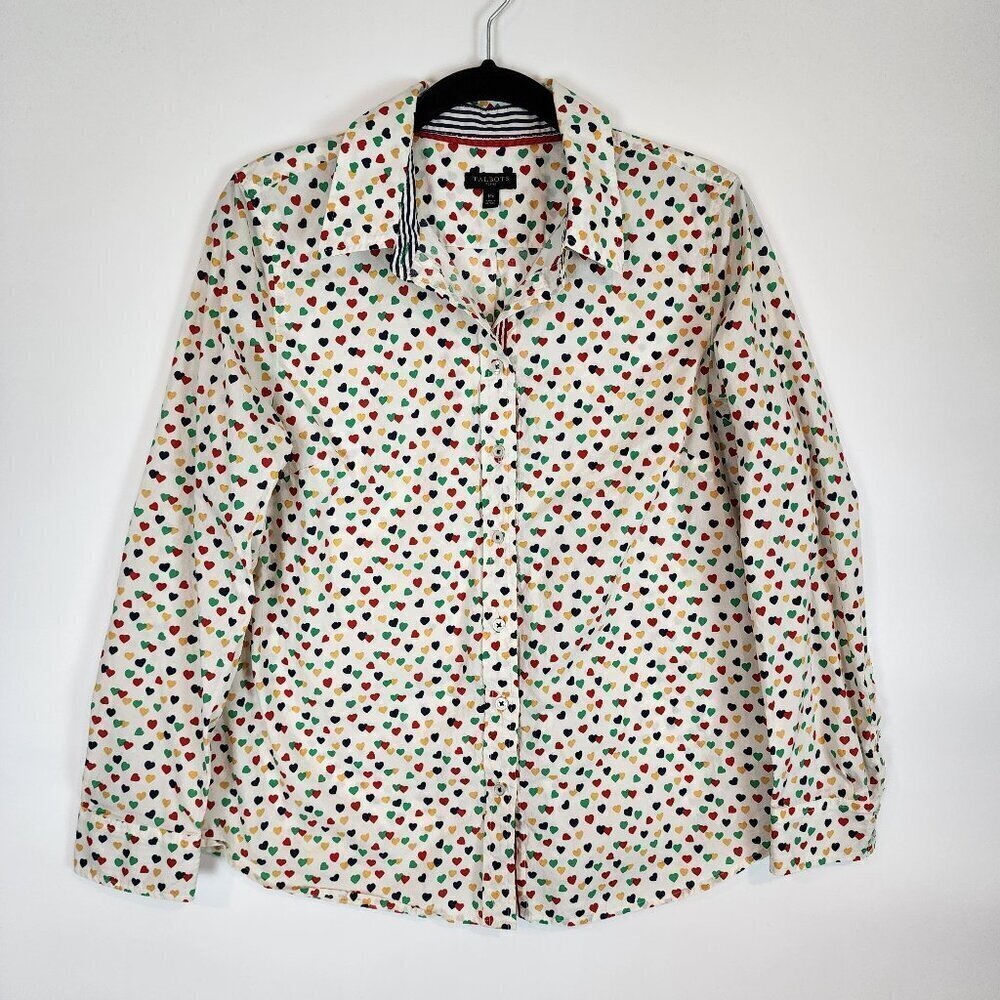 Talbots Multi Color Heart Print Collared Button F… - image 3
